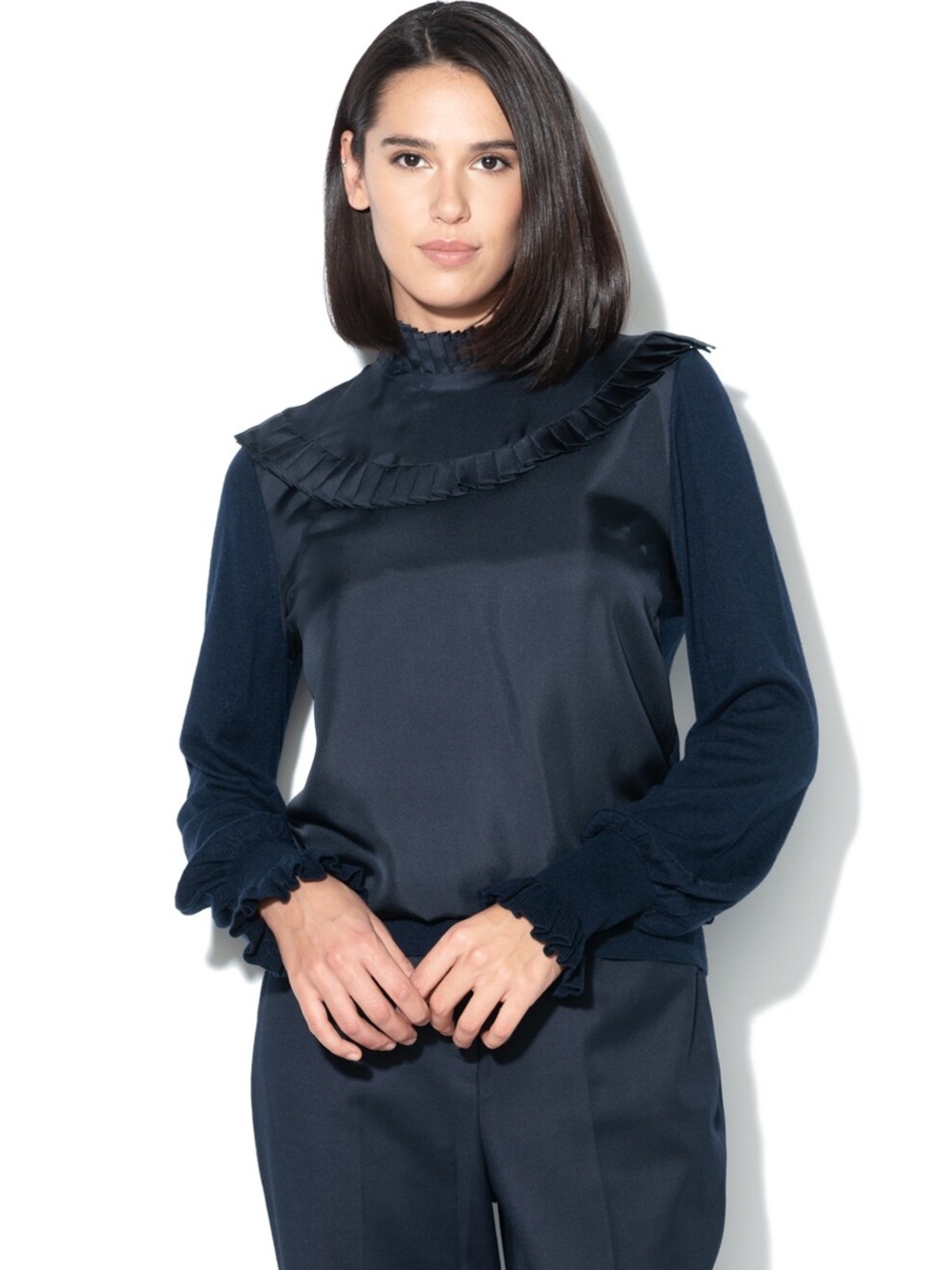 Ted Baker Taytiee Navy Silk Front Top- Size US 10